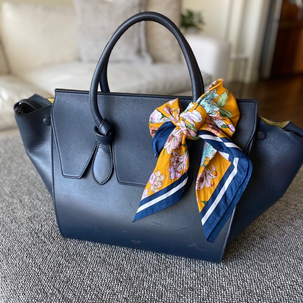 CELINE
Navy Calfskin Leather Mini Tie Tote Bag